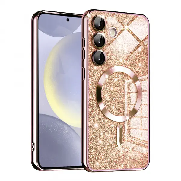 Husa MagSafe pentru Samsung Galaxy S24 S921, Techsuit, Luxury Glitter, Roz Aurie