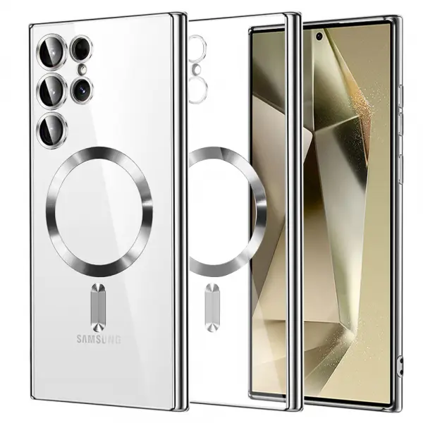 Husa MagSafe pentru Samsung Galaxy S24 Ultra S928, Techsuit, Luxury Crystal, Argintie