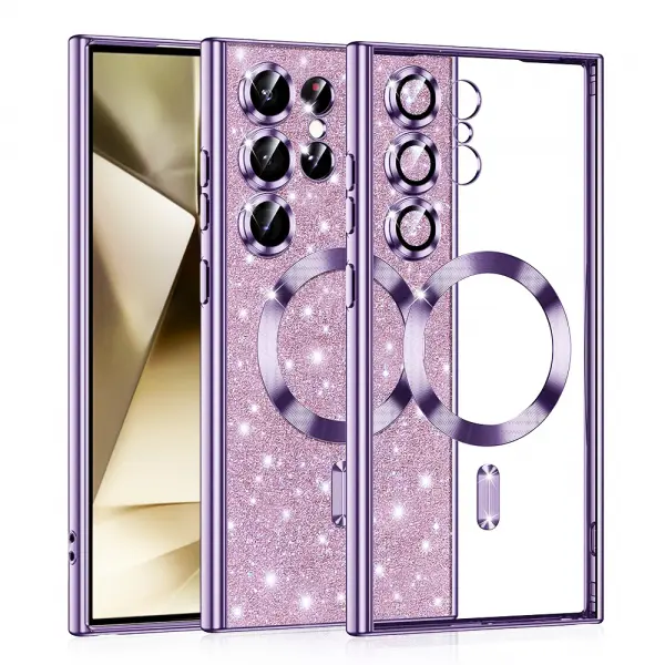 Husa MagSafe pentru Samsung Galaxy S24 Ultra S928, Techsuit, Luxury Glitter, Mov Deschis