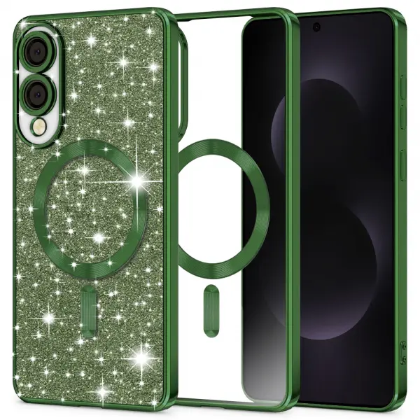 Husa MagSafe pentru Samsung Galaxy S25 Edge S937, Techsuit, Luxury Glitter, Verde Inchis