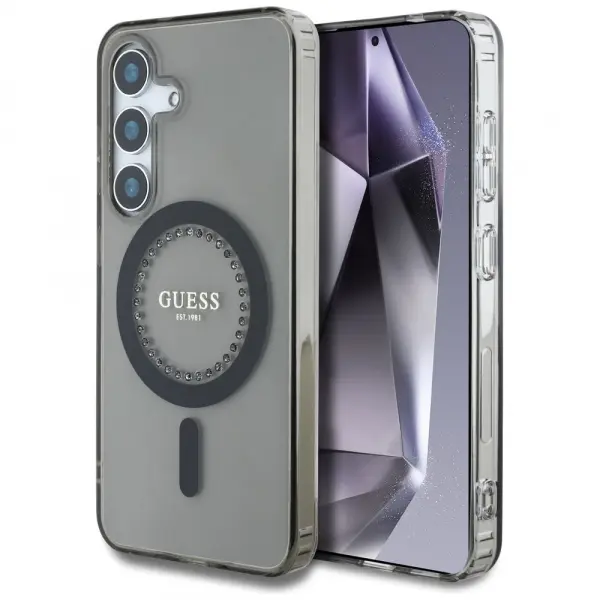 Husa MagSafe pentru Samsung Galaxy S25 S931, Guess, IML Rhinestone, Neagra