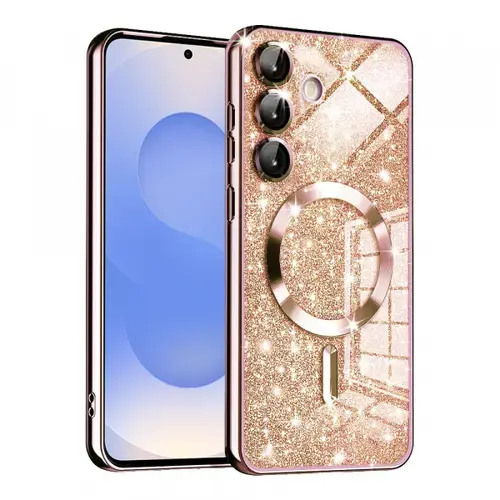 Husa MagSafe pentru Samsung Galaxy S25 S931, Techsuit, Luxury Glitter, Roz Aurie