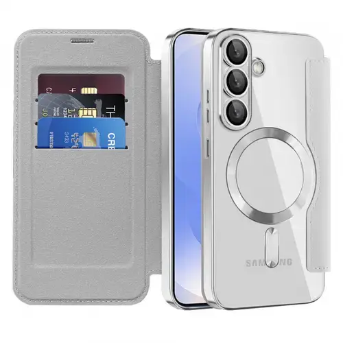 Husa MagSafe pentru Samsung Galaxy S25 S931, Techsuit SmartMag Book (Gri)