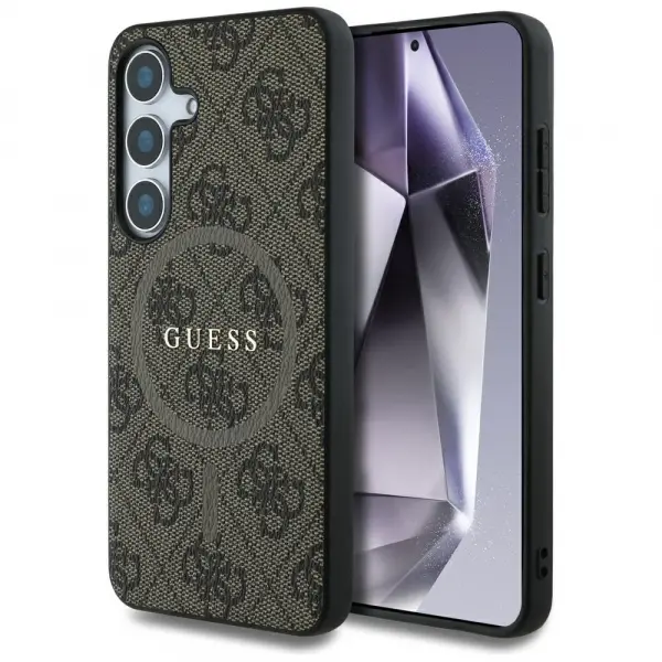 Husa MagSafe pentru Samsung Galaxy S25+ S936, Guess, 4G Ring Classic Logo, Maro