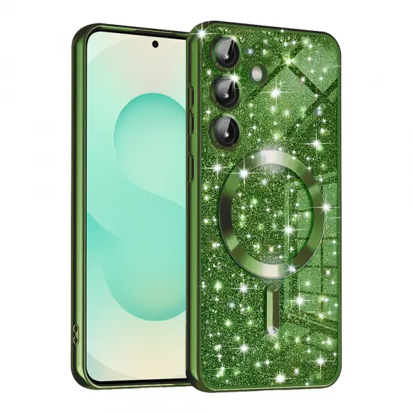 Husa MagSafe pentru Samsung Galaxy S25+ S936, Techsuit, Luxury Glitter, Verde Inchis