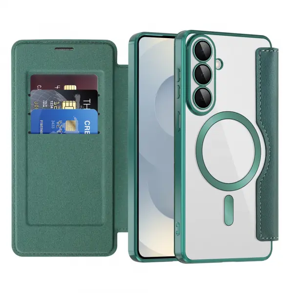 Husa MagSafe pentru Samsung Galaxy S26 Plus S947, Techsuit, SmartMag Book, Verde