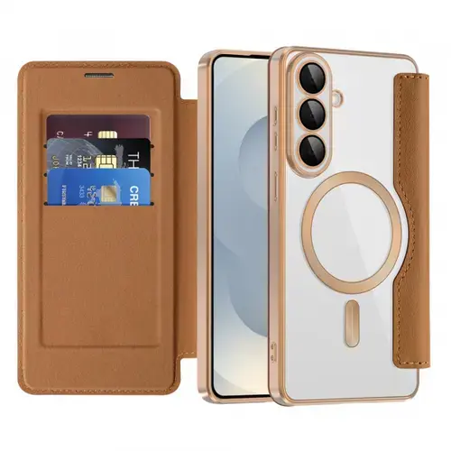 Husa MagSafe pentru Samsung Galaxy S26 Plus, Techsuit, SmartMag Book, Maro