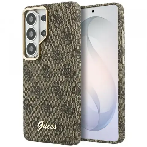 Husa MagSafe pentru Samsung Galaxy S26 S942, Guess, 4G Script Logo, Maro