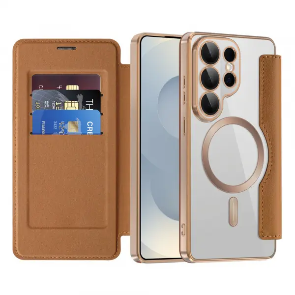 Husa MagSafe pentru Samsung Galaxy S26 Ultra S948, Techsuit, SmartMag Book, Maro