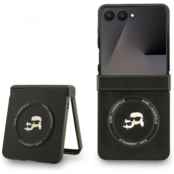 Husa MagSafe pentru Samsung Galaxy Z Flip7 F766, Karl Lagerfeld, Karl & Choupette Pins, Neagra