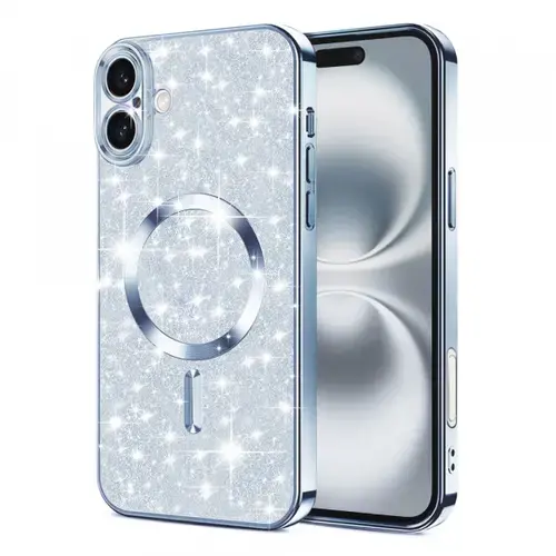 Husa MagSafe Techsuit Luxury Glitter pentru Apple iPhone 16 Plus (Albastru)