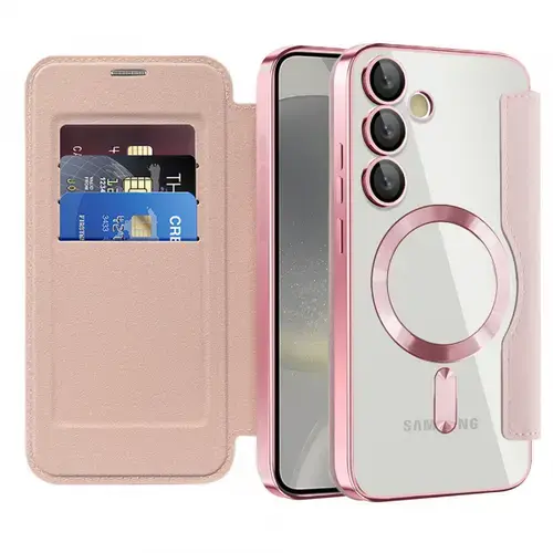 Husa MagSafe Techsuit SmartMag Book pentru Samsung Galaxy S24+ S926 (Roz)