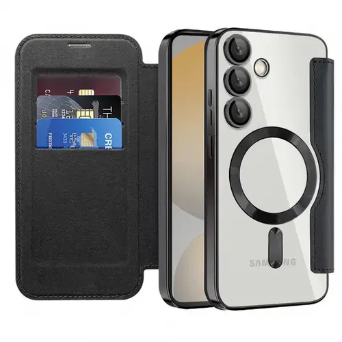 Husa MagSafe Techsuit SmartMag Book pentru Samsung Galaxy S24 FE S721 (Negru)