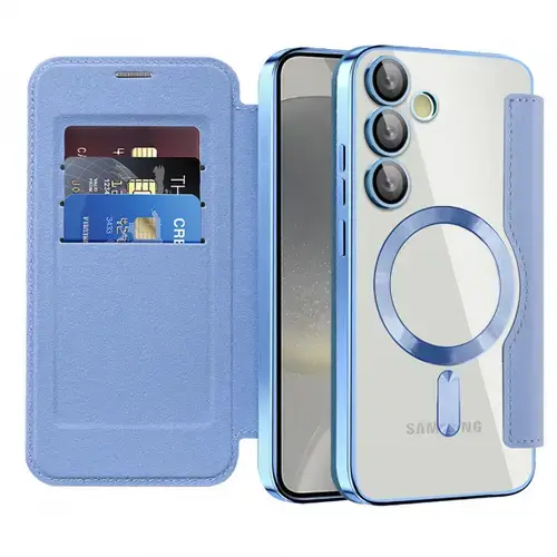 Husa MagSafe Techsuit SmartMag Book pentru Samsung Galaxy S24 S921 (Albastru)