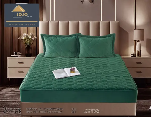 Husa matlasata tip topper din catifea + 2 Fete de Perne - Saltea 140x200- HUM37