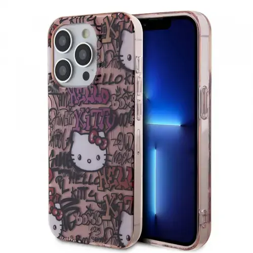 Husa pentru Apple iPhone 14 Pro, Hello Kitty, ML Tags Graffiti, Roz