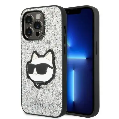 Husa pentru Apple iPhone 14 Pro, Karl Lagerfeld, Glitter Choupette Patch, Argintie