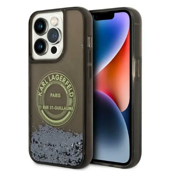 Husa pentru Apple iPhone 14 Pro, Karl Lagerfeld, Liquid Glitter RSG, Neagra