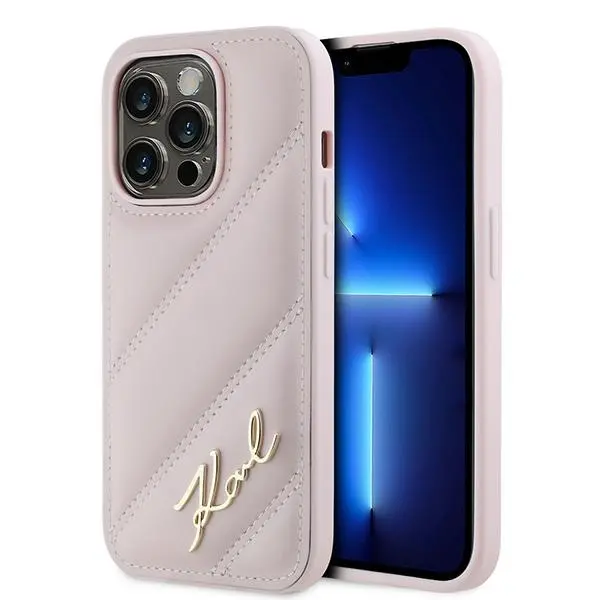 Husa pentru Apple iPhone 14 Pro Max, Karl Lagerfeld, Diagonal Quilted Script, Roz