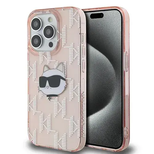 Husa pentru Apple iPhone 14 Pro Max, Karl Lagerfeld, IML Luxury Monogram Choupette's Head, Roz