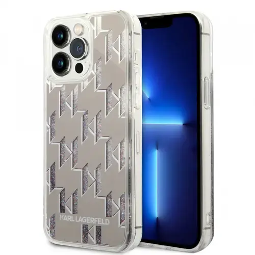 Husa pentru Apple iPhone 14 Pro Max, Karl Lagerfeld, Liquid Glitter Monogram, Argintie