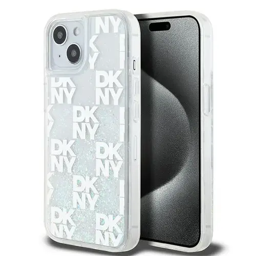 Husa pentru Apple iPhone 15, DKNY, Liquid Glitter Multilogo, Alba