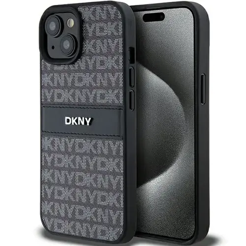 Husa pentru Apple iPhone 15 Plus, DKNY, Mono Stripe & Metal Logo, Neagra