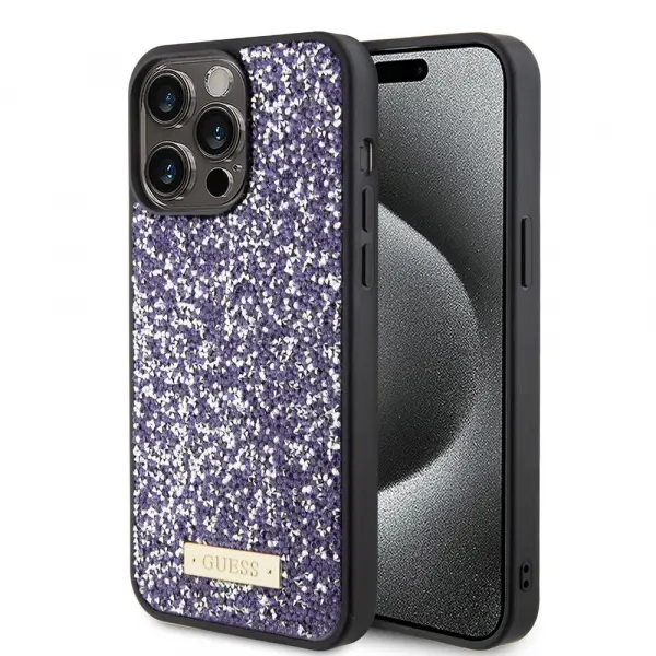 Husa pentru Apple iPhone 15 Pro, Guess, Rhinestone Metal Logo, Mov