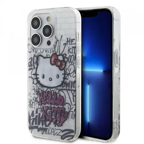 Husa pentru Apple iPhone 15 Pro, Hello Kitty, IML Kitty On Bricks Graffiti, Alba