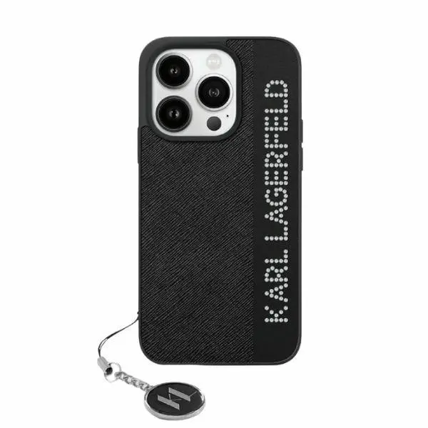 Husa pentru Apple iPhone 15 Pro, Karl Lagerfeld, Saffiano Rhinestones & Charm, Neagra