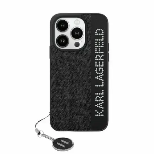 Husa pentru Apple iPhone 15 Pro, Karl Lagerfeld, Saffiano Rhinestones & Charm, Neagra