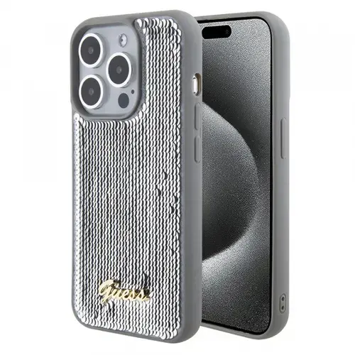 Husa pentru Apple iPhone 15 Pro Max, Guess, Sequin Script Metal, Argintie