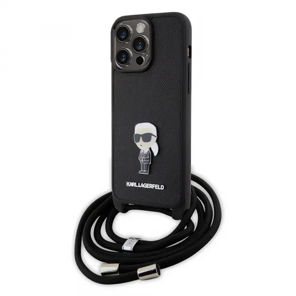 Husa pentru Apple iPhone 15 Pro Max, Karl Lagerfeld, Saffiano Crossbody Monogram Metal Pin Karl, Neagra