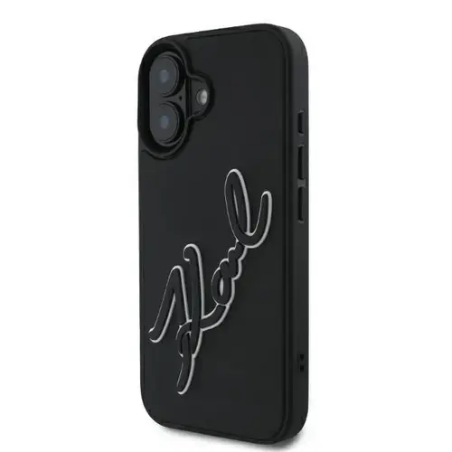 Husa pentru Apple iPhone 16, Karl Lagerfeld, 3D Rubber Signature, Neagra