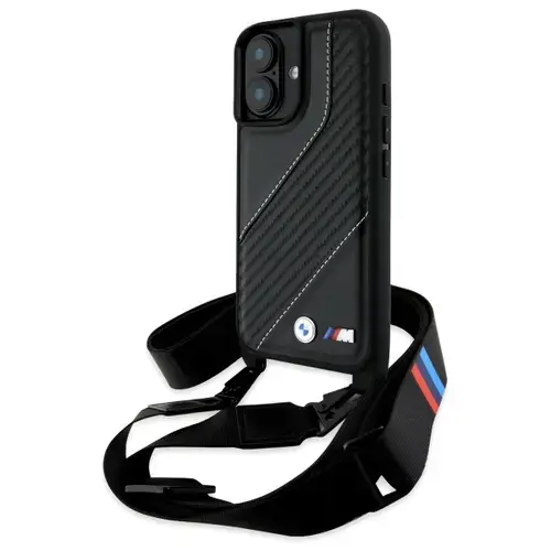 Husa pentru Apple iPhone 16 Plus, BMW, M Edition Carbon Stripe & Strap, Neagra