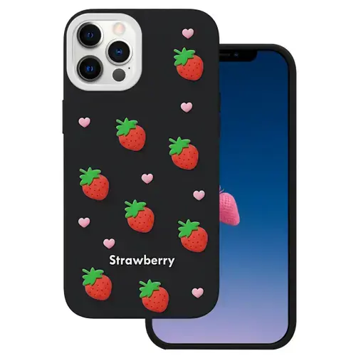 Husa pentru Apple iPhone 16 Pro Max, OEM, Strawberry, Neagra