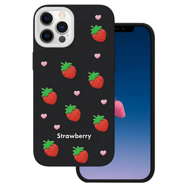 Husa pentru Apple iPhone 17 / 16, OEM, Strawberry, Neagra