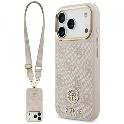 Husa pentru Apple iPhone 17 Pro, Guess, 4G Strass Logo and Big Strap, Roz