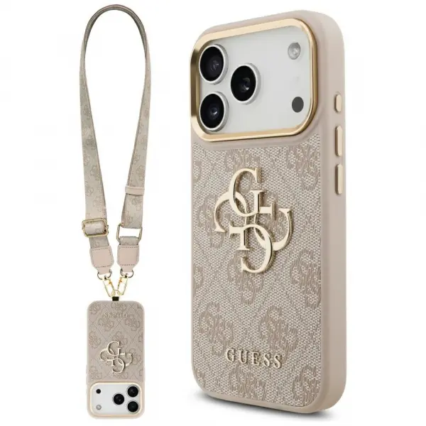 Husa pentru Apple iPhone 17 Pro, Guess, Big 4G Classic Logo with Big Strap, Roz