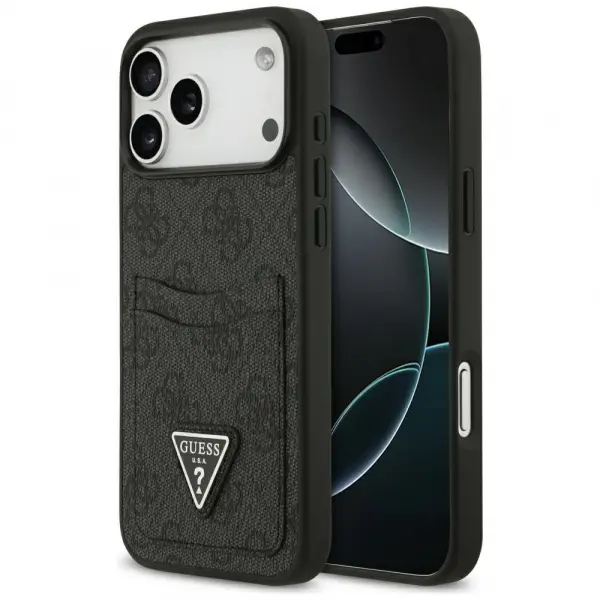 Husa pentru Apple iPhone 17 Pro Max, Guess, 4G Double Card Triangle, Neagra