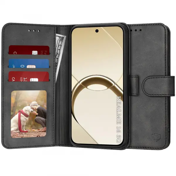 Husa pentru Realme 16, Techsuit, Diary Book, Neagra