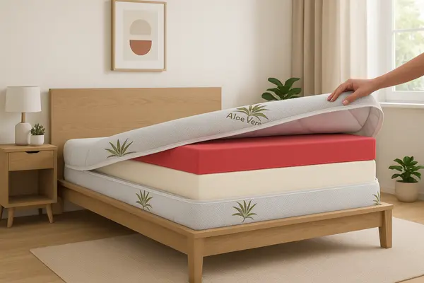 Husa pentru saltea Somnart Aloe Vera matlasata, lavabila cu fermoar 4 laturi 180 x 200 x 25 cm