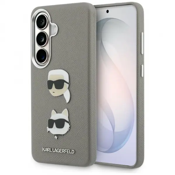 Husa pentru Samsung Galaxy S26 S942, Karl Lagerfeld, Saffiano Karl & Choupette's Head Pin, Gri