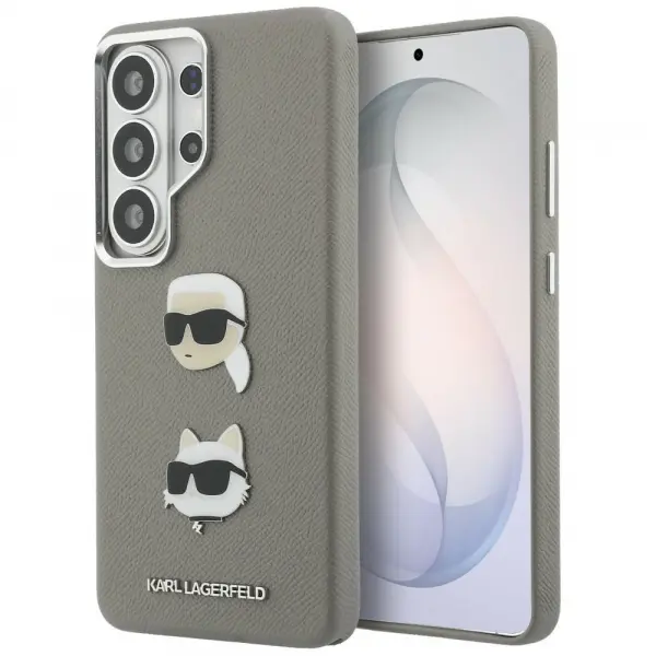 Husa pentru Samsung Galaxy S26 Ultra S948, Karl Lagerfeld, Saffiano Karl & Choupette's Head Pin, Gri