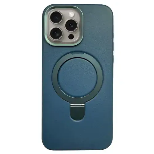 Husa Piele Lemontti MagSafe cu inel stand iPhone 16 Pro Max, Verde