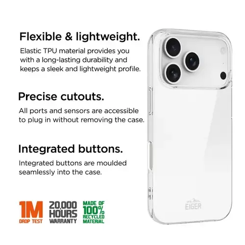 Husa Protectie Spate Eiger EGCA00895 Grip GRS pentru Apple iPhone 17 Pro Max (Transparent)