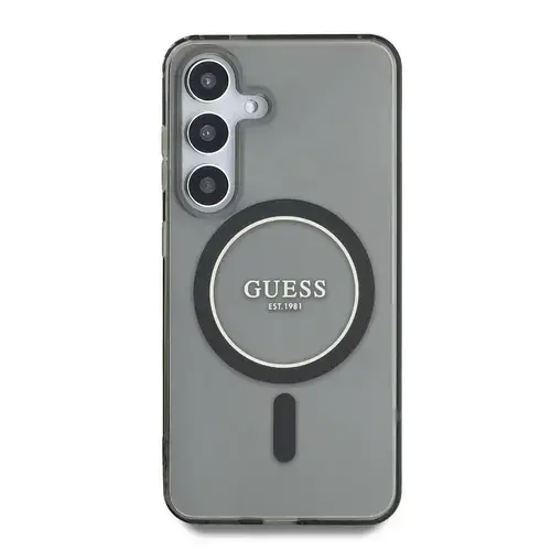 Husa Protectie Spate Glitter Circle Classic Logo MagSafe pentru Samsung Galaxy S25 (Negru)