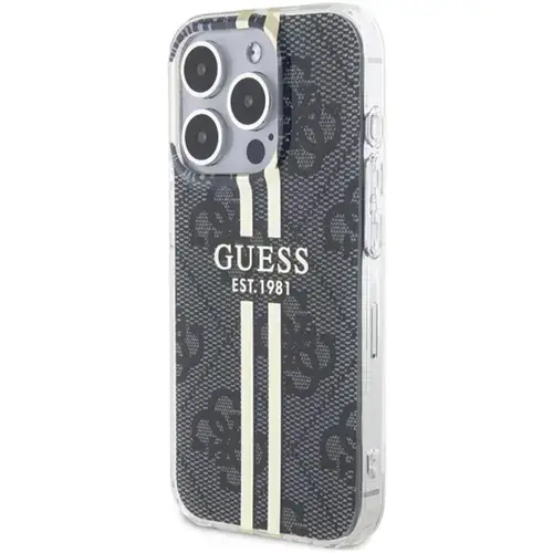 Husa Protectie Spate Guess 4G Gold Stripe pentru Apple iPhone 15 Pro (Negru)
