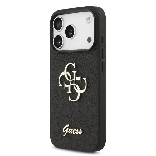 Husa Protectie Spate Guess Fixed Glitter 4G Metal Logo pentru Apple iPhone 17 Pro Max (Negru)