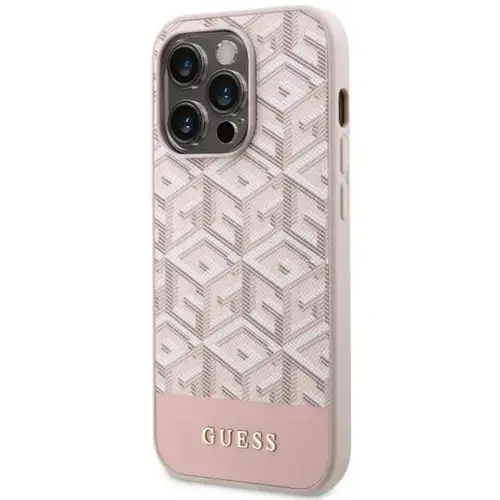 Husa Protectie Spate Guess GCube Stripes MagSafe pentru Apple iPhone 14 Pro (Roz)